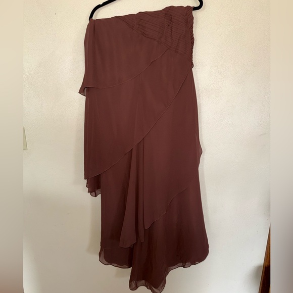 Formal Strapless Ruched Chocolate Brown Evening Dress Ruching Ruffles - Picture 6 of 7